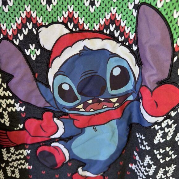 Disney Gray Merry Stitchmas Ugly Christmas Sweater W's M-L Satin Patch Pullover - Picture 5 of 9
